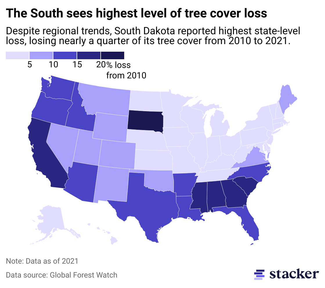 South Dakota tops list of states with the highest levels of tree cover loss