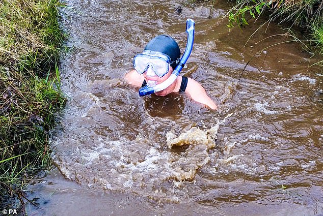 Plumbing the depths! Swimmers don their snorkels and flippers to complete two lengths of a 60-yards water-filled trench at the World Bog Snorkelling Championships in Wales